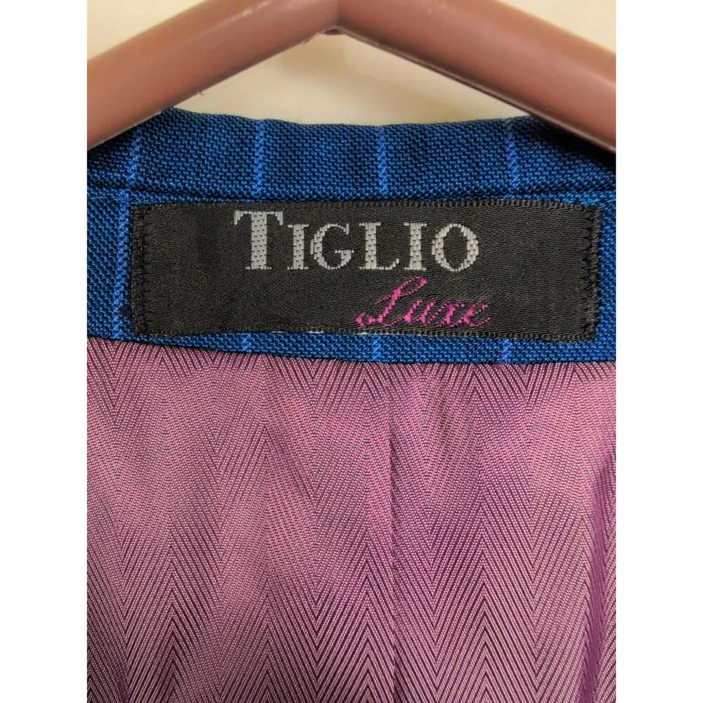 Tiglio Luxe blue pinstripe wool blazer jacket Size 38R Preppy Old Money Classic